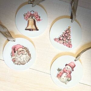 Handmade ceramic Christmas ornaments Set Cream 3 Inch New Sealed